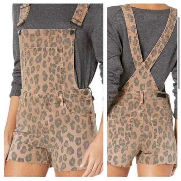 NWT Blank NYC Catwalk Leopard Print Raw Hem Shortalls Size 30 - Picture 1 of 5